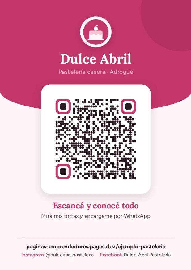 Tarjeta con el código QR de una pastelería de ejemplo